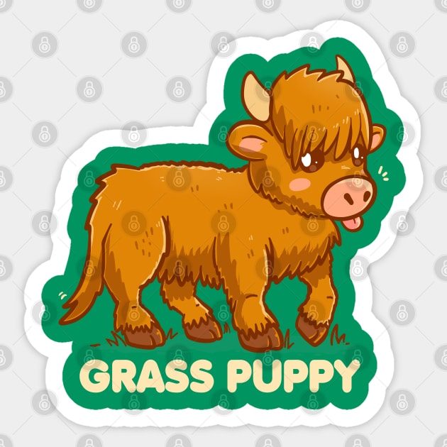 Grass Puppy - Scottish Highland Cow Sticker by TechraNova